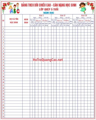 Tranh tường, trang trí mầm non – Bảng theo dõi chiều cao, cân nặng 0072