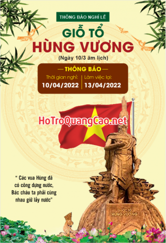 Poster thông báo nghĩ lễ giỗ tổ Hùng Vương 10 tháng 3 âm lịch 08