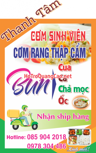 Biển bảng quảng cáo cơm sinh viên cơm rang thập cẩm, bún cua chả mọc