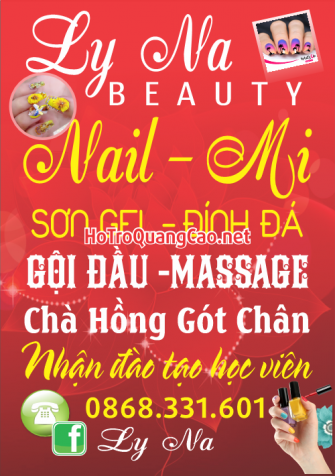 Biển bảng quảng cáo Quán phun ăm thẩm mỹ làm Nail, massage chà hồng gót chân